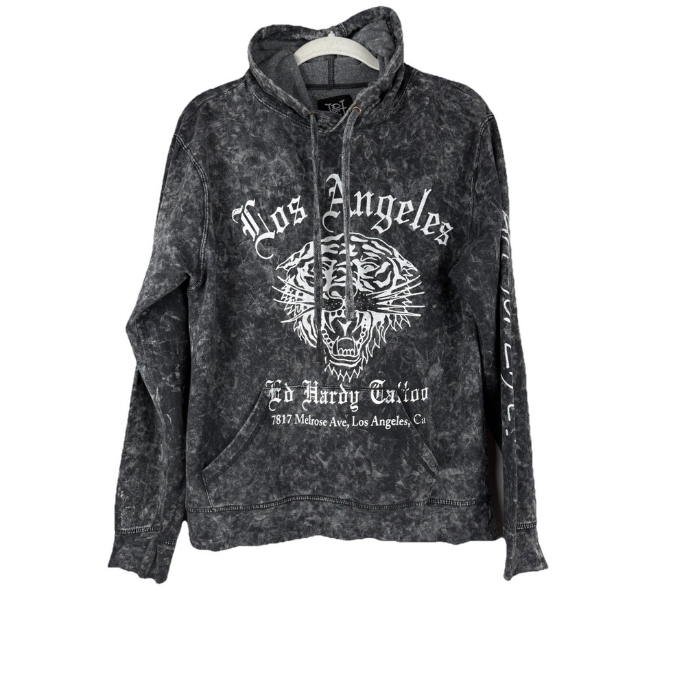 Ed Hardy Tattoo Los Angeles Tiger Art For Life Acid Washed Hoodie Men Size Small